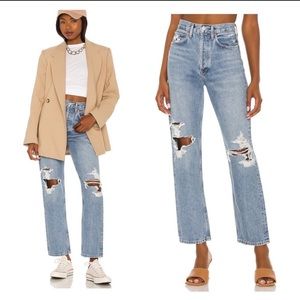 AGOLDE 90s Mid Rise Loose Distressed Straight Leg Blue Jeans in Wander Size 26